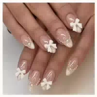 Künstliche Nägel Kurz Almond 3d Schleife Perle Nude Y2k Desi 1 st