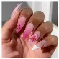Künstliche Nägel Kurz Almond Gradient Weiß French Blumen Fc 1 st
