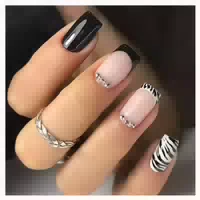 Künstliche Nägel Kurz Eckig 24 Schwarz Acryl French Tip F 1 st