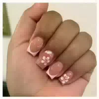 Künstliche Nägel Kurz Square Nude Rosa Blumen Nagelkleber Fc 1 st