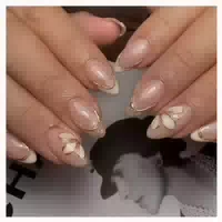 Künstliche Nägel Mandel Französisch Gold Glitzer 24pcs 3d Bl 1 st