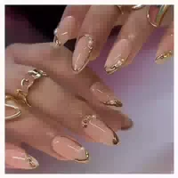 Künstlicher Nagel 24er Gold French Tip mit Perlen Strass Glä 1 st