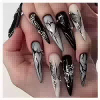 Kunstnägel 24 Stück Lang Stiletto Aufkleben Acryl Gothic Sch 1 st