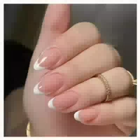 Kunstnägel Oval Kurz French Nude Weiß Acryl Presson White&am 1 st