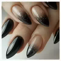 Kunstnägel Presson Schwarz Stiletto Mandel Glitzer 24 Design 1 st
