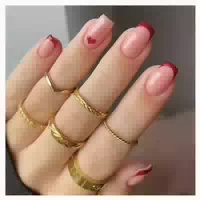 Kunstnägel Rot French Herz Kurz Presson Red French With One 1 st