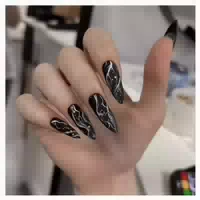 Kunstnägel Stiletto Glitzer Schwarz French Lang Black & 1 st