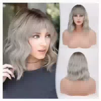 Kurze Bob Perücke mit Pony in Ombre Grau für Frauen Natürl 1 st