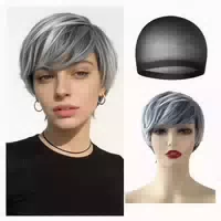 Kurzhaarperücke Pixie Cut Menschenhaar Silbergrau mit Pony 1 st
