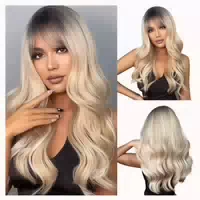 Lange Gewellte Schwarze Perücke mit Pony Synthetische Haare 1 st