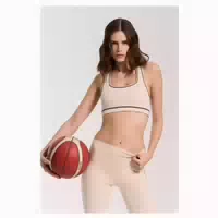 Sport Legging Becky Beige Kontrastnähte Hochtaille Formend 1 st