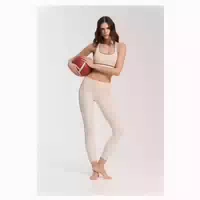 Sport Legging Becky Beige Kontrastnähte Hochtaille Formend 1 st