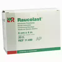Lohmann & Rauscher Raucolast Elastische Fixierbinde mit Webkanten, Längselastisch 1 Packung = 20 Stück, Maße: 4 cm X 4 m 20 st
