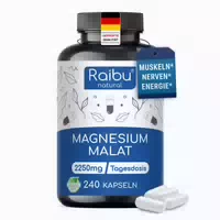 Magnesium Malat für Energiestoffwechsel, Müdigkeit & Muskelfunktion Raibu 240 st