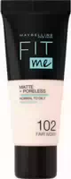 Maybelline Fit Me! Matte Poreless Make Up Nr 102 Fair Ivory Foundation 30ml