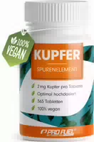 Profuel Kupfer Tabletten 365x mit 2 mg Kupfer aus Hochwertigem Kupferbisglycinat 365 Kapsel