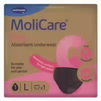 Molicare Lady Diskreter Waschbarer Inkontinenzslip & Periodenslip für Frauen, Größe l Schwarz