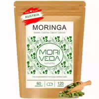 Moriveda Moringa Kapseln – Mikropulverisiertes Blattpulver, Rohkostqualität, 120 Kapseln