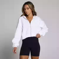 Mp Damen Basics Kapuzenpulli Mit Verkürztem Schnitt Und Durchgehendem Reißverschluss – Weiß Xxl