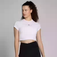 Mp Damen Basics Körperbetontes Kurzarm Crop T Shirt – Weiß l