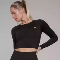 Mp Damen Shape Nahtloses Langarm Crop Top — Schwarz Xxs
