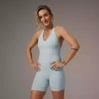 Mp X Tatiana Shorts All In One Mit Kontrastierendem Neckholder Ausschnitt – Helles Aqua Xxl