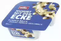 Müller Joghurt mit der Ecke Schoko Balls & Joghurt Vanille Geschmack