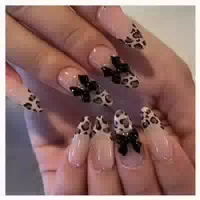 Nägel Leopard Press On French 3d Schleife Braun Mandel Almon 1 st