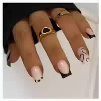 Nagelspitze French Tip Kurz Quadratisch Schwarz mit Weißem H 1 st