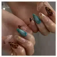 Nagelspitzen 24 Stück Almond Press On 3d Glänzend Braun Blau 1 st
