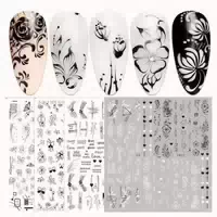 Nagelsticker 10 Blatt Selbstklebend Blumenmotive Schwarz Wei 1 st