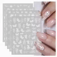 Nagelsticker Weiß Blumen Schmetterling 12 Blatt Selbstkleben 1 st