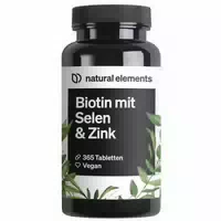 Natural Elements Biotin, Selen & Zink – Haut, Haare & Nägel – 365 Tabletten – ohne Magnesiumstearat