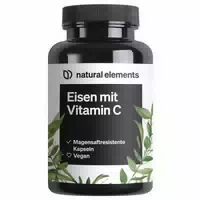 Natural Elements Eisen 20mg 42mg Vitamin C – 180kapseln – Premium Rohstoff: Ferrocheltm – Neutral