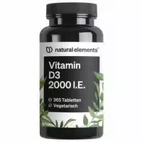 Natural Elements Vitamin D3 2000 I E – 365 Tabletten – für Knochen und Immunsystem – Hochdosiert, ohne Unnötige Zusätze – in Deutschland Produziert & Laborgeprüft 365 st