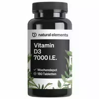 Vitamin D3 7000 I E – 180 Tabletten – das Sonnenvitamin als Wochendepot – Hochdosiert, ohne Unnötige Zusätze – in Deutschland Produziert & Laborgeprüft 180 st