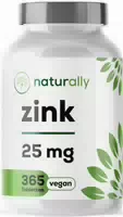 Naturally Zink 25 mg | Jahresvorrat, 365 Tabletten für Immunsystem, Haut, Haare & Nägel, gegen Akne
