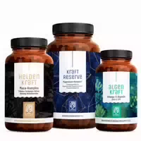 Alltagsheld Paket: Maca für den Mann, Magnesium & Omega 3 in einem Veganen Bundle Heldenkraft, Kraftreserve & Algenkraft Naturtreu g