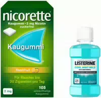 Nicorette Kaugummi 2 mg Whitemint 2 X 105 Stück Gratis Listerine Cool Mint 80 ml