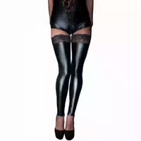 Noir Handmade Wetlook Strümpfe Mit Spitzenbordüre