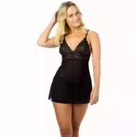 Nortie Gro Schwarzes Babydoll Set Aus Spitze Plus Size