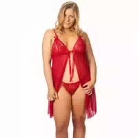 Nortie Gro Rotes Babydoll Set Aus Spitze Plus Size