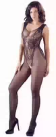 Catsuit Ouvert, Aus Netz, Mit Eingewebtem Body In Spitzenoptik