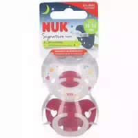 Nuk Signature Night Silikon Schnuller, Kiefergerechte Form, 6 18 Monate, 2 Stück, Rot und Weiß