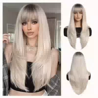 Ombre Blonde Perücke Kunsthaar Lang Gerade Dunkle Wurzeln Pa 1 st