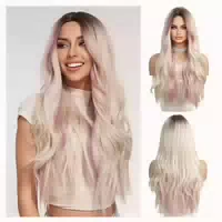 Ombre Blonde Rosa Lila Highlight Damen Lange Lockige Perücke 1 st