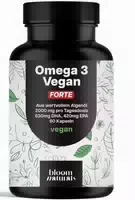 Omega 3 Vegan Forte 60 Kapseln 2000mg Algenöl 30 Tage Vorrat Bloom Naturals