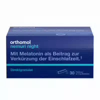 Orthomol Nemuri Night zur Verkürzung der Einschlafzeit mit Melatonin und Passionsblumen Extrakt Direktgranulat