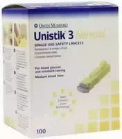 Unistik 3 Normal 1,8 mm Eindring Tiefe Stechhilfe 100 Stück