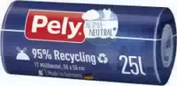 Pely 95% Recycling Zugband Müllbeutel 25 Liter